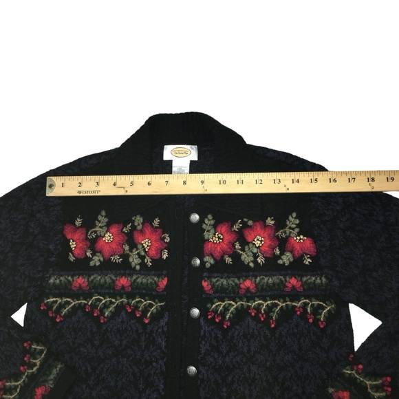 𝅺Vtg TALBOTS Holiday Lambswool Blend Embroidered Cardigan Sweater 34” Bust - Picture 6 of 14